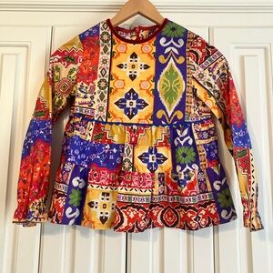 Pan con‎ Chocolate Colorful Patchwork Long Sleeve Top Size 10